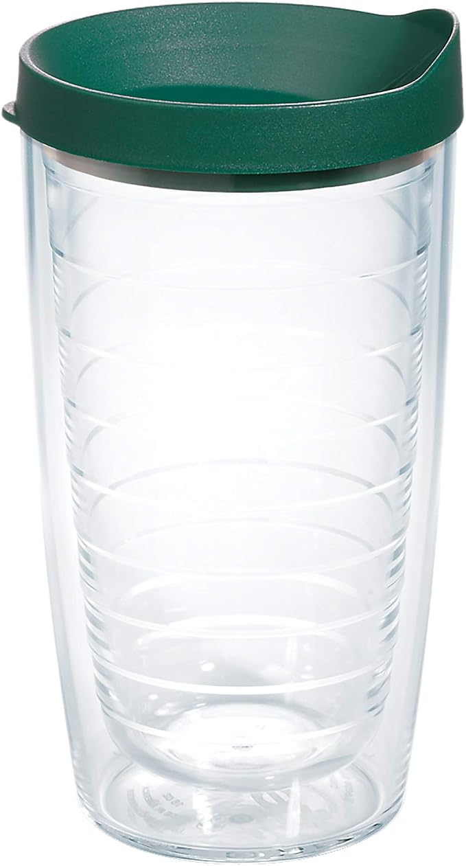 Tervis Clear & Colorful Lidded Made in USA Double Walled Insulated Tumbler Travel Cup Keeps Drinks Cold & Hot, 16oz, Hunter Green Lid