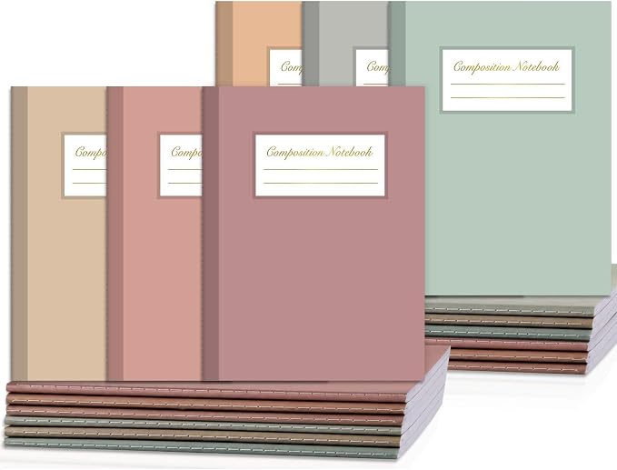 12 Pack Large Composition Notebooks Bulk 9.8 × 7.5 in Wide Ruled Hard Cover Composition Book Assorted Marble Journal College Ruled Paper for Adult Student College Office Back to School Supply(Morandi)