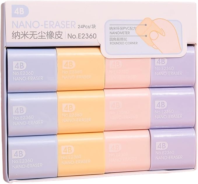 6pcs Nano Dust-Free 4B Eraser with Scratch Free and Chip Free Creativity, Simple and Pure Color Rubber-Nano dust- rubber (6 large pieces)