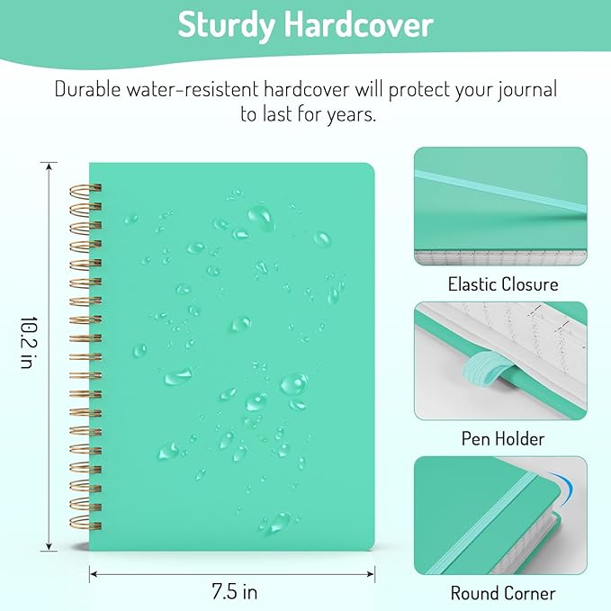 Forvencer Lined Spiral Journal Notebook with 300 Numbered Pages, B5 College Ruled Thick Journals for Writing with 100GSM Paper, Hardcover Notebooks with Contents for Work, School, Women, Men, Green