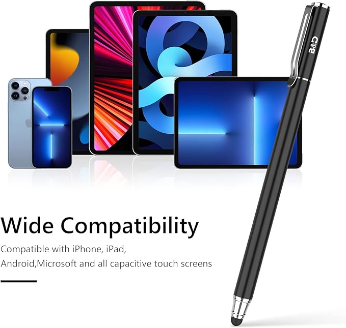 2-in-1 Stylus Touch Screen Pen for iPhone, Ipad, iPod, Tablet, Galaxy and More with 20Pcs Rubber Tips (Black)