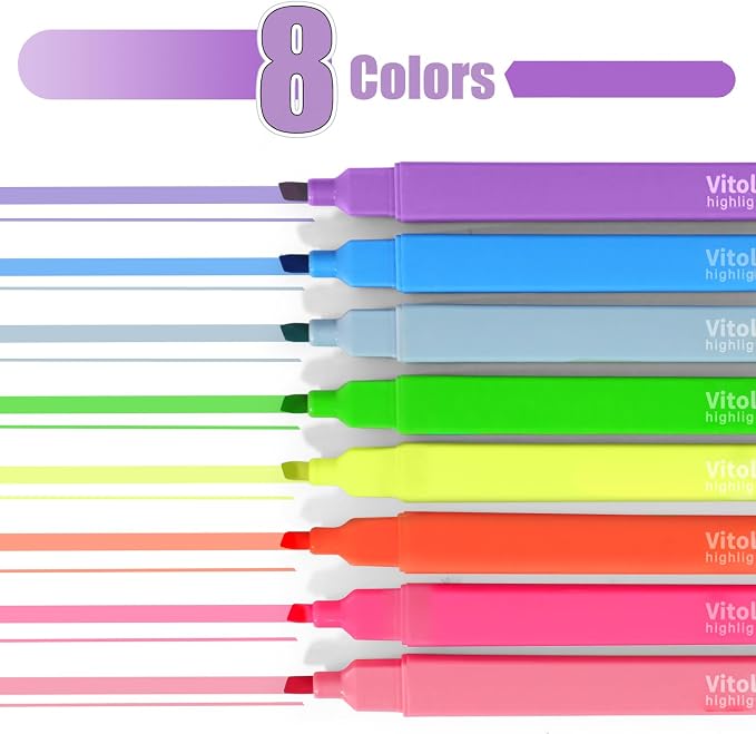 Piochoo Highlighters Assorted Colors,8pcs Chisel Tip Highlighters,Vibrant Colors Cute Highlighter for Journaling Planner Notes School Supplies