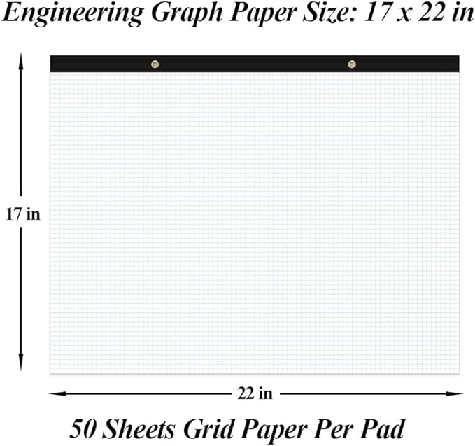 Large Engineering Graph Paper Pad - 22" x 17" Grid Paper Notepad, 4"x4" Blue Grid 50 Sheets/100 Pages Paper for Engineer Architect Designer Mathematician Draftsman