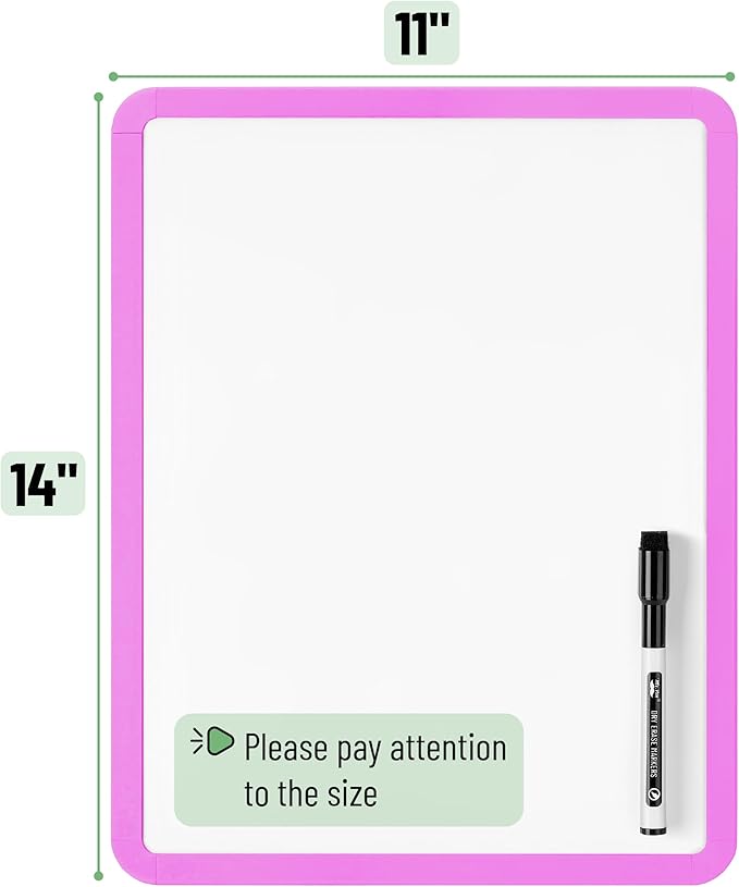 Mr. Pen- Dry Erase Board, 14” x 11” with a Black Dry Erase Marker, Orchid Frame, Small Mini White Board for Students, Fridge, Wall, Locker, Includes Double Sided Tapes
