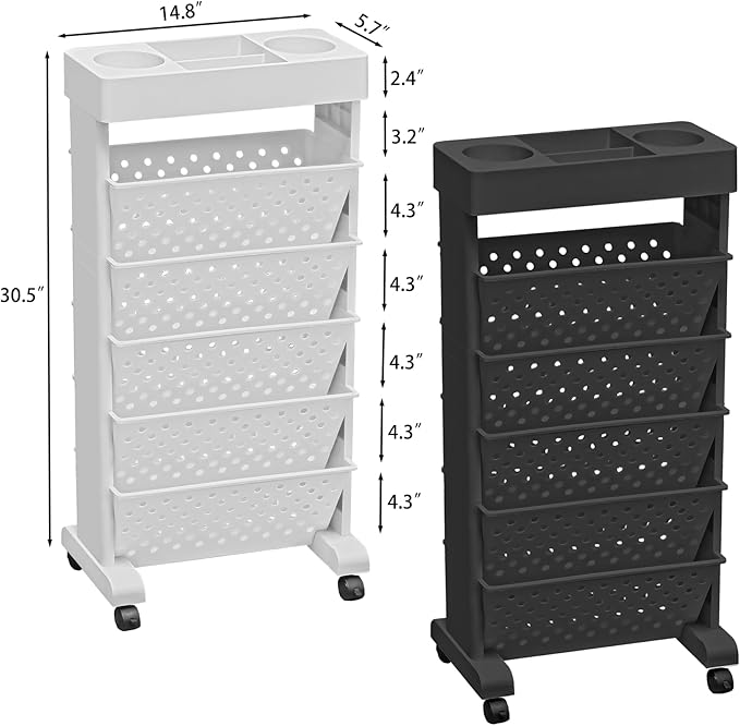 6-Tier Mobile Bookshelf, Rolling Bookcase Book Storage Rack, Movable File Folder Organizer Cart with Wheels for Home Study Office Living Room Classroom, White