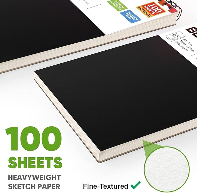 Soucolor 9" x 12" Sketch Book, 100 Sheets Top Spiral Bound Sketchbook with Acid-Free 68lb/100gsm Thick Drawing Paper, Art Sketch Pad for Kids, Adults & Artist, Professional Art Supplies for Beginners