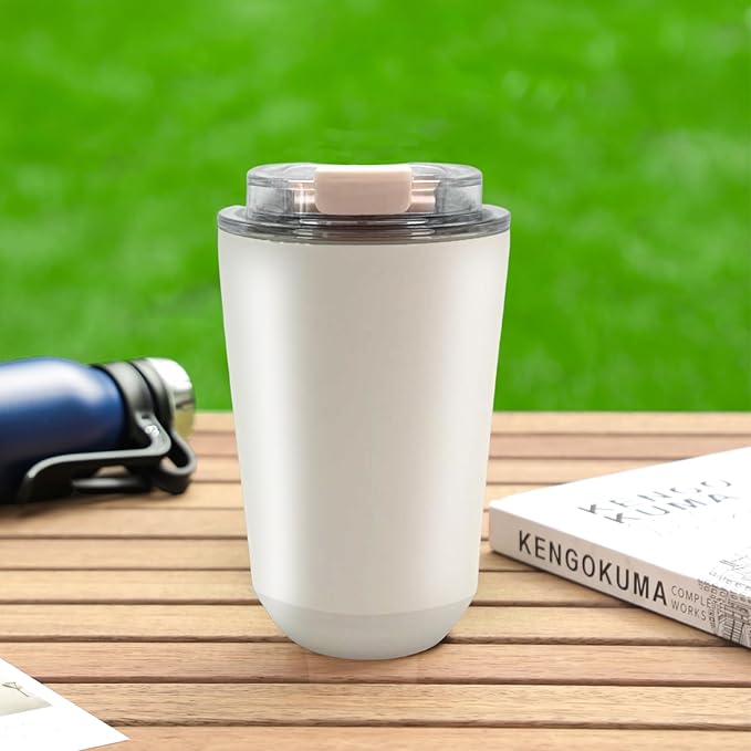 DEQIANG Travel Coffee Cup, Coffee Cup Travel with Lid, Insulated Coffee Mug for Hot & Cold Beverages, Great Gift Choice for Coffee Lovers, Office Workers, Hikers & Commuters (White, 8.5 oz)