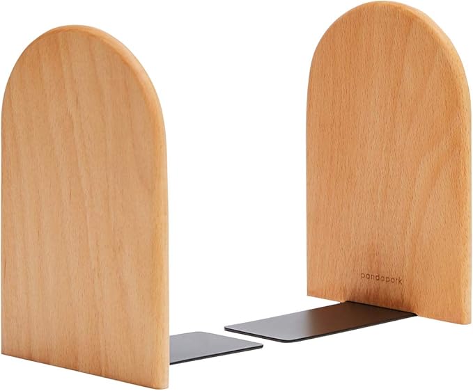 Pandapark Wood Bookends,Non-Skid Bookend for Shelves,Heavy Duty Bookends,Book Stand for Books/CDs,1 Pair