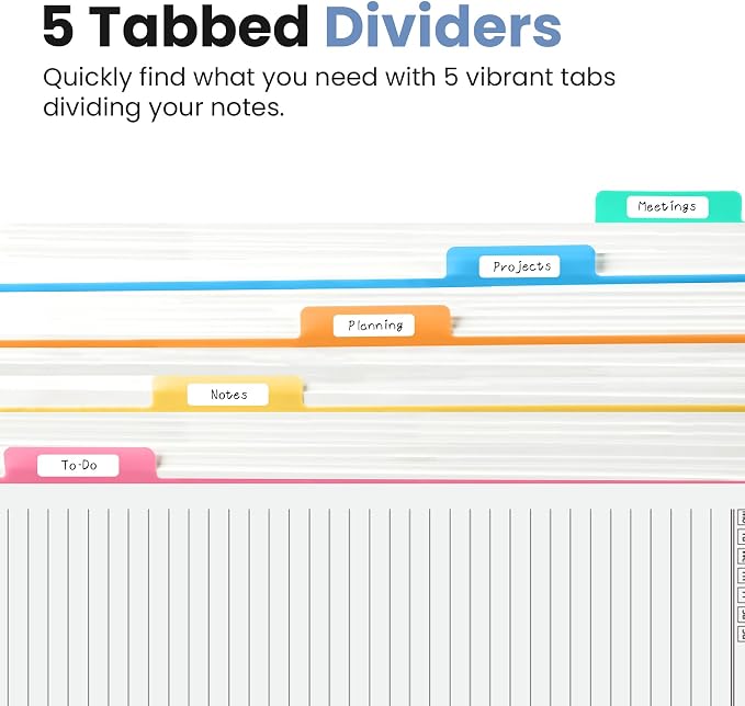Taja Large Spiral Notebooks for Work 5 Subject with Removable Dividers
