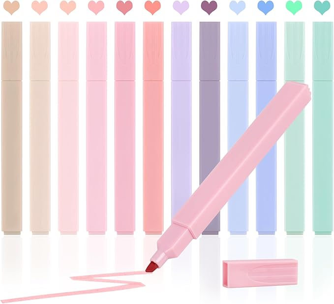 Utron 12pcs Bible Highlighters, Pastel Highlighter Set, No Bleed Bible Highlighters (12 Color)