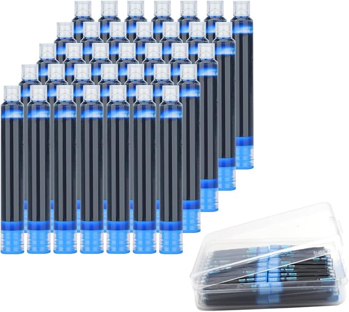 35 Pieces Ink Cartridges for Fountain Pen with Storage Box, 3.4 mm Bore Diameter, Blue