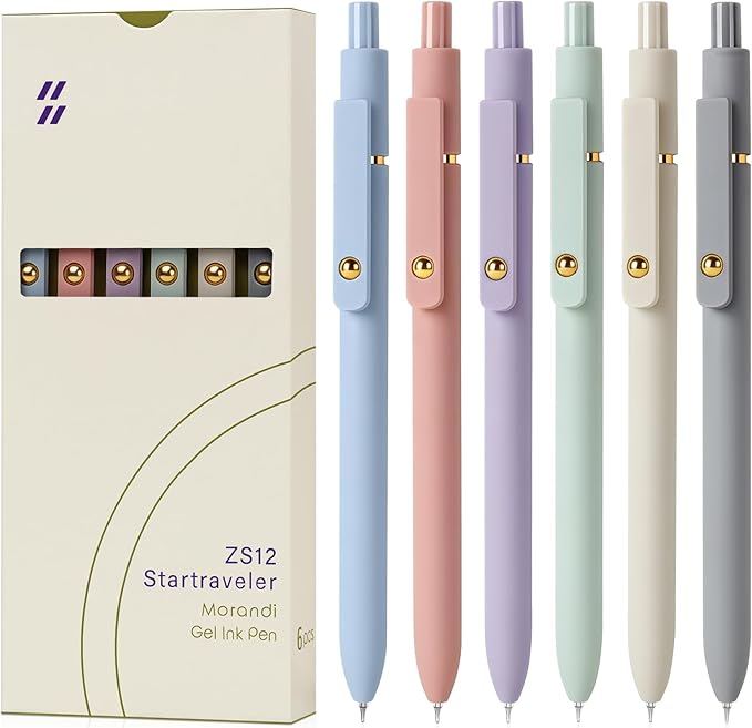 FIOVER Gel Pens, 6pcs 0.7mm Fine Point Black Ink, Quick Dry Smooth Writing Pens for Journaling, Nurse Aesthetic Cute Office School Supplies, Gifts for Women and Men (6Pcs Morandi-Black Ink)