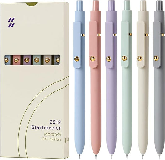 FIOVER Gel Pens, 6pcs 0.7mm Fine Point Black Ink, Quick Dry Smooth Writing Pens for Journaling, Nurse Aesthetic Cute Office School Supplies, Gifts for Women and Men (6Pcs Morandi-Black Ink)