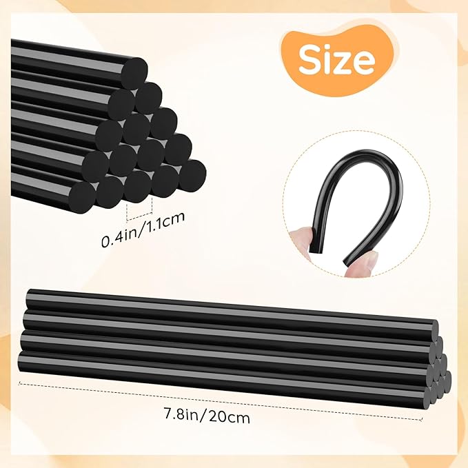 72pcs Black Hot Glue Sticks, 0.43"x8" Full Size Glue Sticks for Car Dent Repair, Wax Seal Stamp Crafting DIY Art School Gluing Project Repair Sealing
