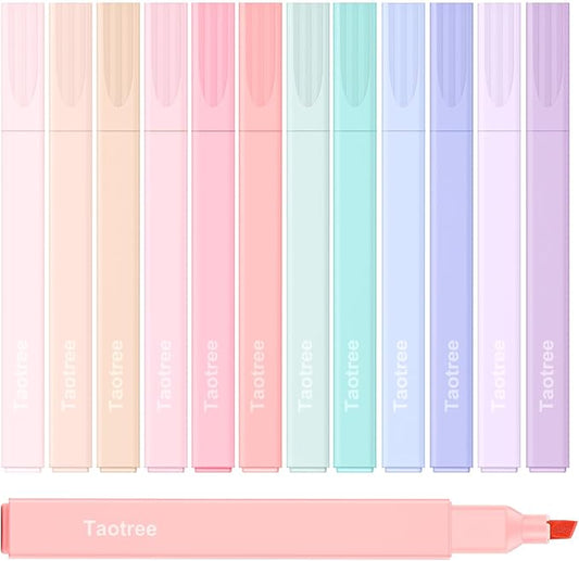 Taotree 12Pcs Aesthetic Cute Highlighters Assorted Colors, Back to School | Bible Highlighters and Pens No Bleed, Chisel Tip Pastel Markers Pens for Journaling, School Supplies, Office Desk Accessories