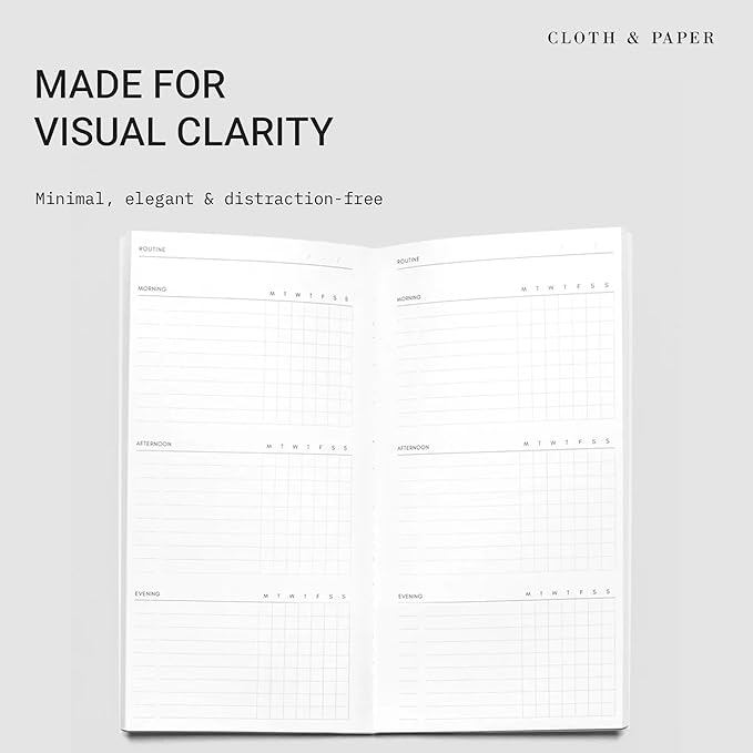 Cloth & Paper Travel Notebook | Routine Builder Planner – Beignet | A5 Slim Habit Tracker Notebook 4.3" x 8.3" | Routine Planner for Habit Tracking, Goals & Daily Productivity – Soft Touch Cover