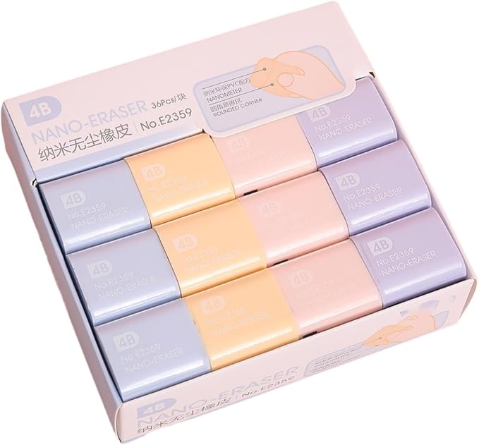 6pcs Nano Dust-Free 4B Eraser with Scratch Free and Chip Free Creativity, Simple and Pure Color Rubber-Nano dust- Rubber (6 Small Pieces)