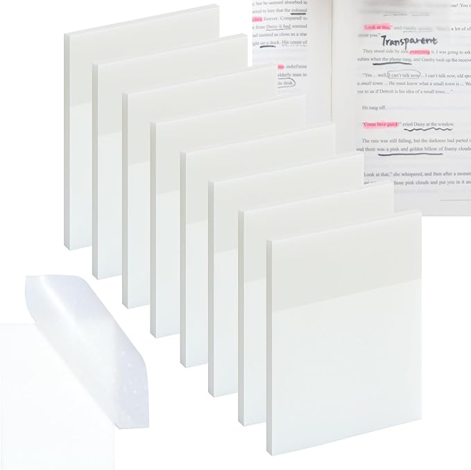 YOUDEFUL Transparent Sticky Notes, 3"x3.74" Clear Sticky Notes, Waterproof Translucent Sticky Note Pads for Books Annotation, See-Through Clear Translucent for Back to School, Office Supplies