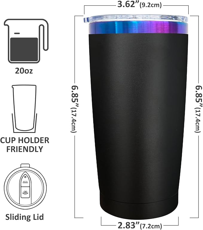 20 oz Tumbler Bulk Stainless Steel Tumbler with Lid and Straw, Double Wall Vacuum Insulated Travel Coffee Mug for Laser Engrave, Powder Coated Cup for Hot and Cold Drinks (Black,12 pack)
