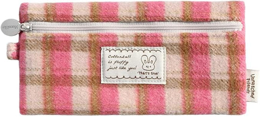 Monolike Unmatched Friends Old Check Pencil Case, Hot Pink - Pencil Pouch, Portable Pencil Bag, Pencil Case, Office Pouch case, Cushion, Soft, Vintage