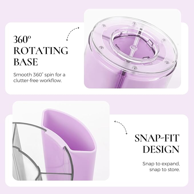 KONVINIT Purple Pen Holder for Desk, 5 Slots 360° Rotating Pen Organizer, Cute Desk Organizers and Accessories for School, Home, Office and Art Supply
