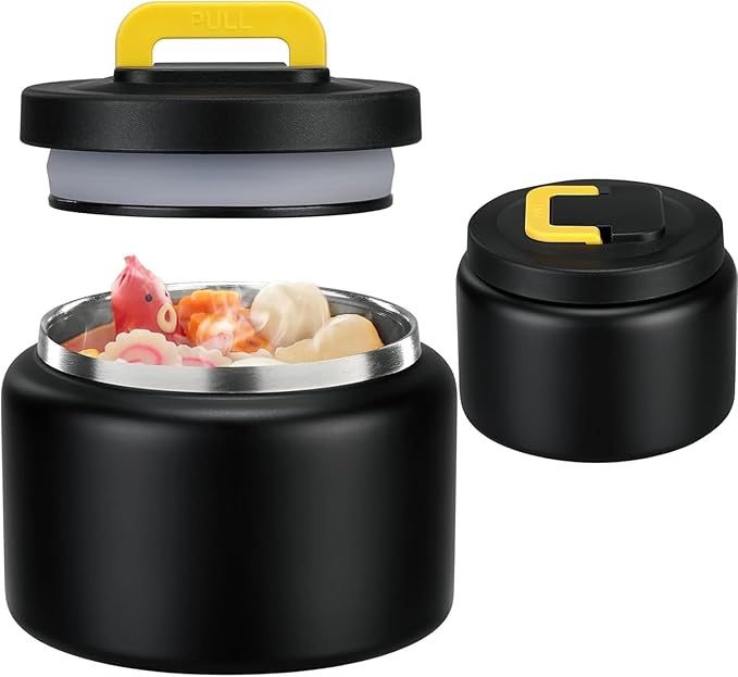 JXXM 8 Oz Thermo Food Jar for Hot & Cold Food for Kids, Insulated Lunch Containers Hot Food Jar,Leak-Proof Vacuum Stainless Steel Wide Mouth Lunch Soup Thermo for School (Black-Pure)