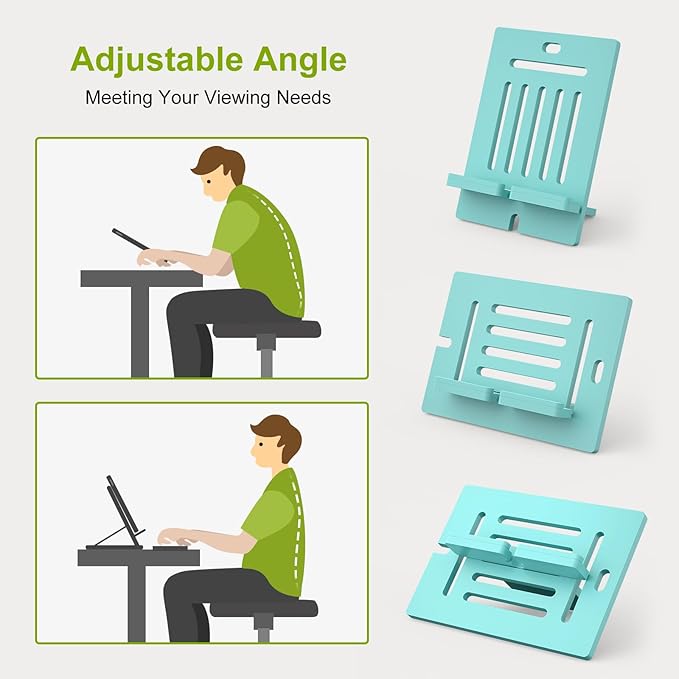Pezin & Hulin Bamboo Tablet Stand, Adjustable Wood Pad Holder, Desktop Cell Phone Stand Holder Dock Compatible with Tablet, E-Reader, and All Phone (Support to 4.7-13" Devices) - Teal