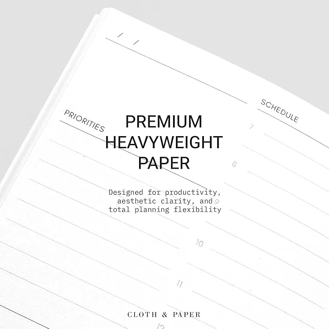 Cloth & Paper Travel Notebook | Undated Daily Planner – Verona | A5 Slim Daily Planner 4.3" x 8.3" | Productivity Planner with Schedule, Priorities & Task Layout for Daily Planning – Soft Touch Cover