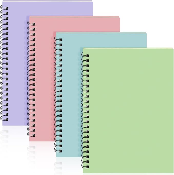 Yahenda 4 Pcs Spiral Notebooks, 1 Subject, Wide Ruled, Pastel Colors