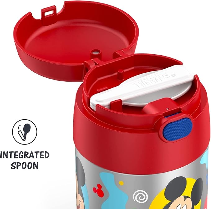 THERMOS FUNTAINER 10 Ounce Stainless Steel Vacuum Insulated Kids Food Jar with Spoon, PRESCHOOL MICKEY
