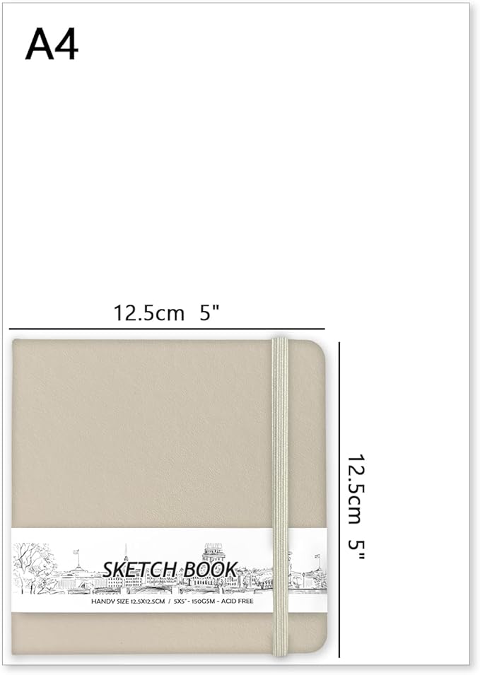 5" x 5" Hardcover Sketch Book,Small Mixed Media Sketch Pad,58 Sheets 150GSM Acid-Free Artist Drawing Paper,Travel Journal Blank Notebook for Adults Painting,Illustration,Art Supplies.Light Gray