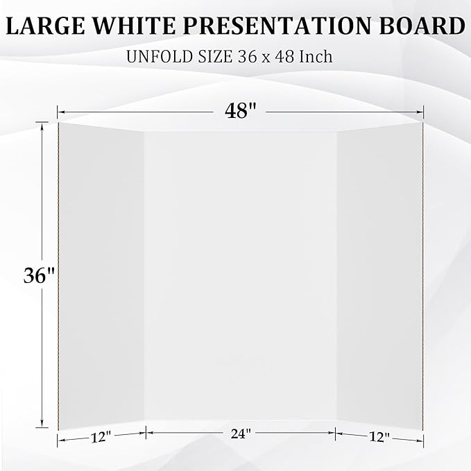 Ndsox 4 Pack 36" x 48" White Trifold Poster Board Large Corrugated Tri Fold Business Presentation Boards Picture Posterboard for Science Fairs, School Projects, Event Displays, Art Exhibitions