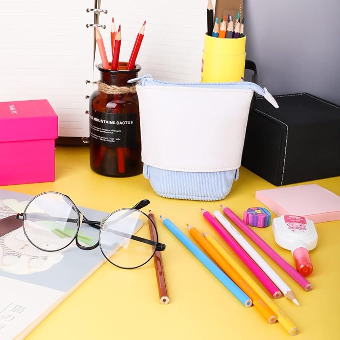 Oyachic Stand up Pencil Case Standing Pencil Holder Transformer Pencil Pouch Telescopic Pen Bag Cute Makeup Bag Cosmetic Organizer Bag Box for Women