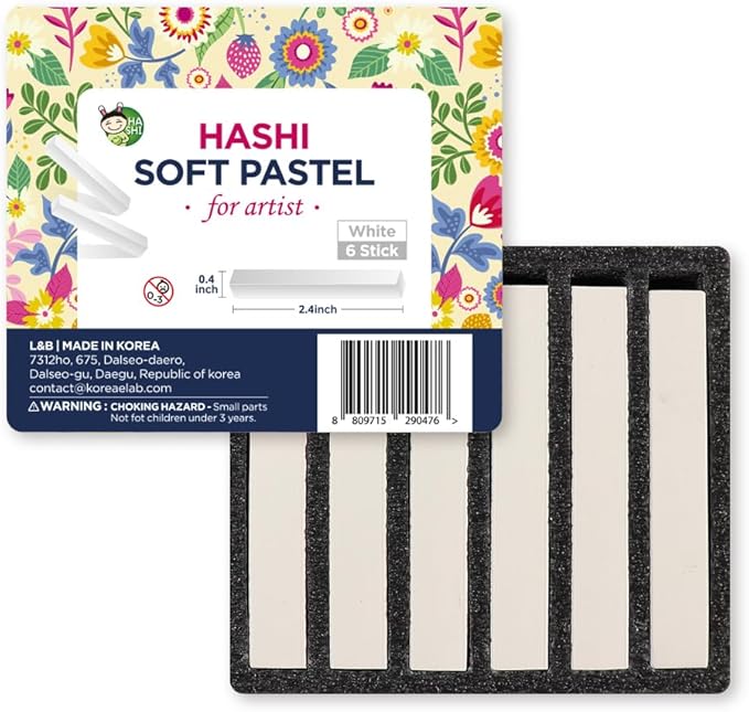 HA SHI Professional Soft Chalk Pastels for Adult Artists, Square Artist Grade Drawing Media, White, 6 Sticks