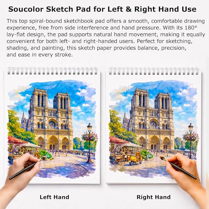 Soucolor 9" x 12" Sketch Book,Top Spiral Sketch Pad,100 Sheets 68lb Acid-Free Drawing Paper for Pencil Sketching Doodling, Art Supplies Journal for Kids Adults Artists