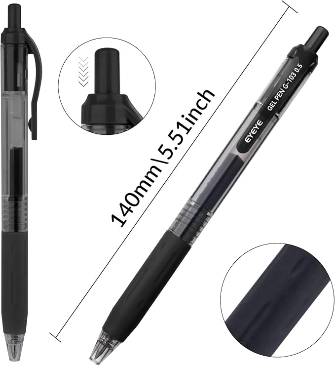 EYEYE G-103 Gel Pens 8 Black 7 Blue, Retractable, 0.5mm Extra Fine Point | Quick Drying, Ballpoint Pen Fine Point Smooth Writing Pens for Office Supplies, Black to School