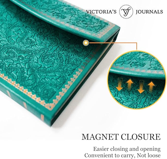 VICTORIA'S JOURNALS Magnet Journal, Carving Vintage Notebook Faux Leather Hard Cover Personal Diary Lined Pages Ribbon Bookmark, 8'' x 5.7''