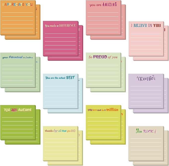 Yinder 24 Pcs Inspirational Sticky Notes Cute Motivational Sticky Notes Pad End of Year Employee Appreciation Gifts Bulk for Teacher Nurse Coworkers Office Supplies 3 x 3'' (Appreciation,Macaroon)