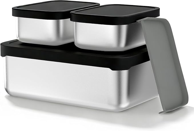 Stainless Steel Bento Box, 33oz Leak-proof Metal Lunch Box Container with Silicone Lid, Microwave-Safe, with Divider, Lunch Food Meal Prep Snack Container for School Work