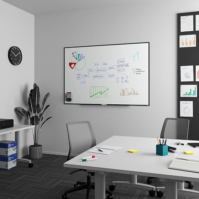 TRU RED™ Melamine Dry Erase Board, Black Frame, 6' x 4'