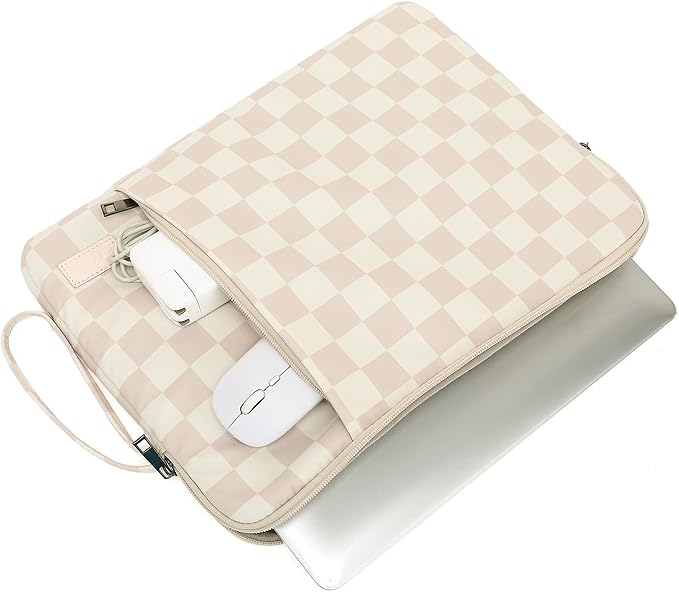 Laptop Sleeve 13.3 inch14 Inch, 15.6inchWater Resistant Traveling Computer Cover with Handle, Shockproof Protective Carrying Laptop Case (Y8-Khaki Checker, 16 inch)