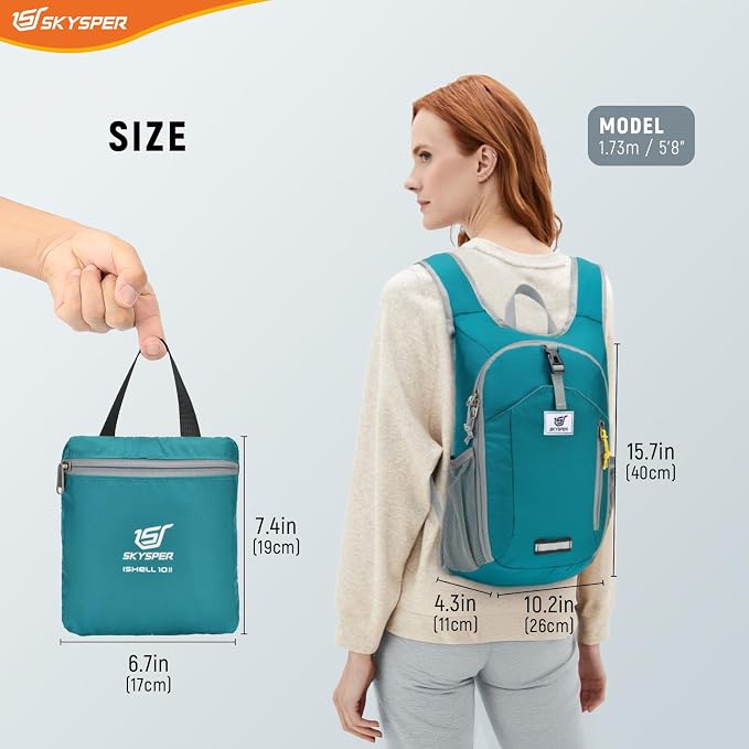 SKYSPER 10L Hiking Backpack Small Foldable Daypack Packable Lightweight Hiking Daypack Travel Day Pack for Women Men