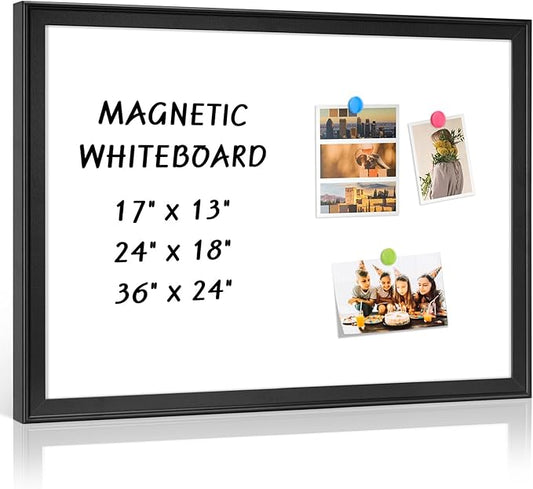 White Board for Wall, 24" x 18" Magnetic Dry Erase Board, Decorative Wooden Frame Large Whiteboard, Wall Mounted, Aesthetic Writing Board for Home, Office, School - Black