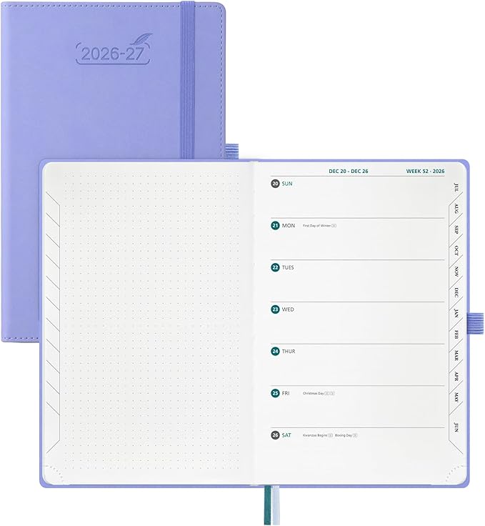 BEZEND Weekly Planner 2026 2027 Dot‑Grid Journal in One (5.5" x 8.5") 12 Month Academic Calendar with Tabs (Jul.26-Jun.27) for Student/School, 100gsm Thick Paper, PU Leather Hardcover - Cornflower