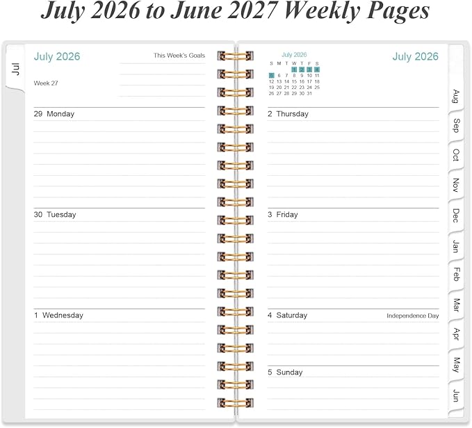2026-2027 Pocket Planner/Calendar - 2026-2027 Planner from July 2026 - June 2026, Planner 26-27 with 12 Tabs, Twin-Wire Binding, Inner Pocket, 3.75" x 6.75, Black