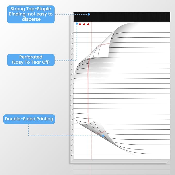 12 Pack Notepads 5x8, Small Legal Pads Narrow College Ruled, 30 Sheets/Pack, Perforated Notebook - White Note Pads for School, Memo, Note Taking, Teacher & Office Supplies, Writing Pads of Paper