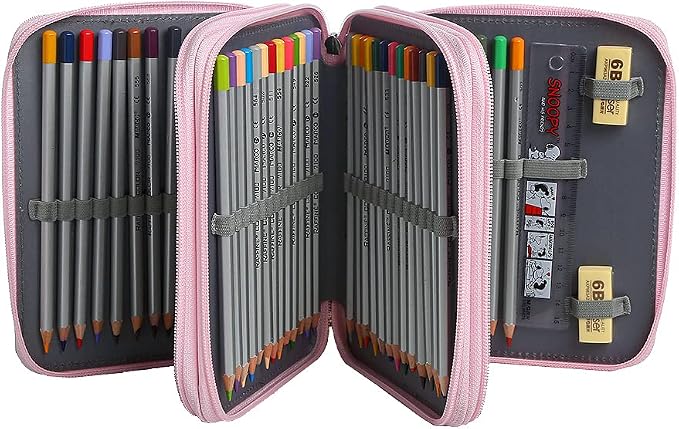 72 Slots Pencil Case Organizer w/Removal Handle Strap | 3-Layer Zipped Pencils Box Large for Colored Pencils Watercolor Pencils for Office and Travel for Artist