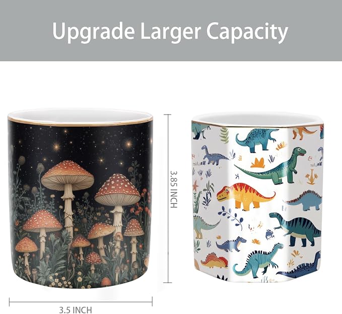 Cute Pen Pencil Holder for Desk, Durable Ceramic Organizer Decor for Room, Office, Classroom, Mushroom Pattern