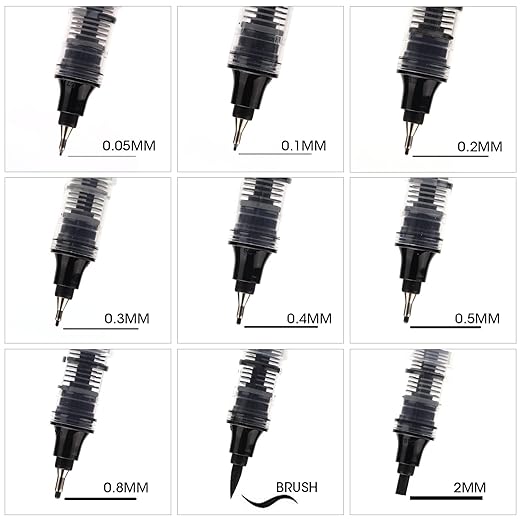 WRITECH Liquid Fineliner Pens Black Precision Multiliner Micro Pen 9 Pack, Quick Dry Waterproof Pigment Ink Drawing Pen for Journaling Planning Hand Lettering Illustration Sketching Calligraphy