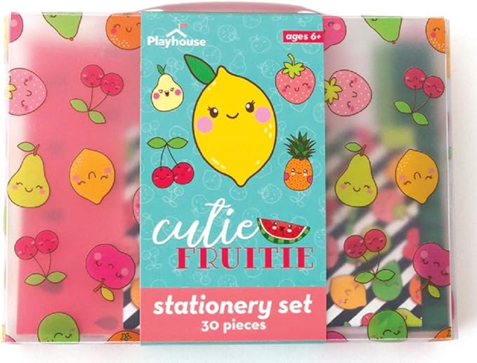 Playhouse 29-piece Kawaii Cutie Fruitie Letters and Notes Stationery Tote Set for Kids